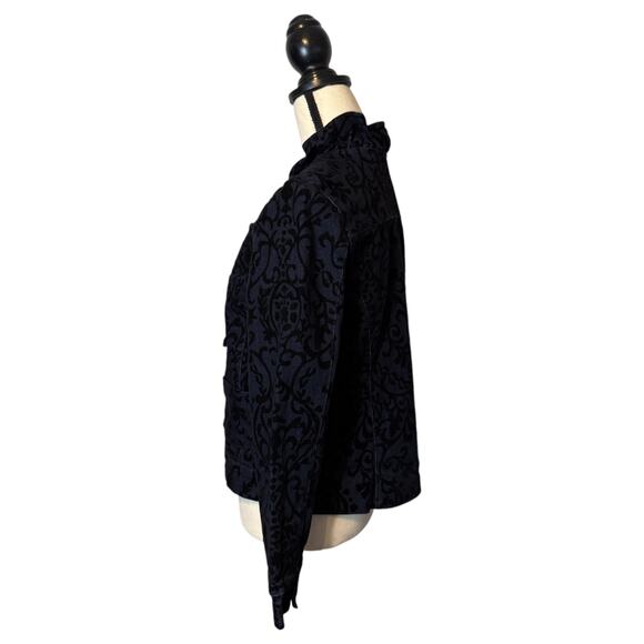 Tantrums Blue Jean Jacket Velvet Design Ruffle Trim Zip Up Denim Women's Medium - Picture 3 of 7